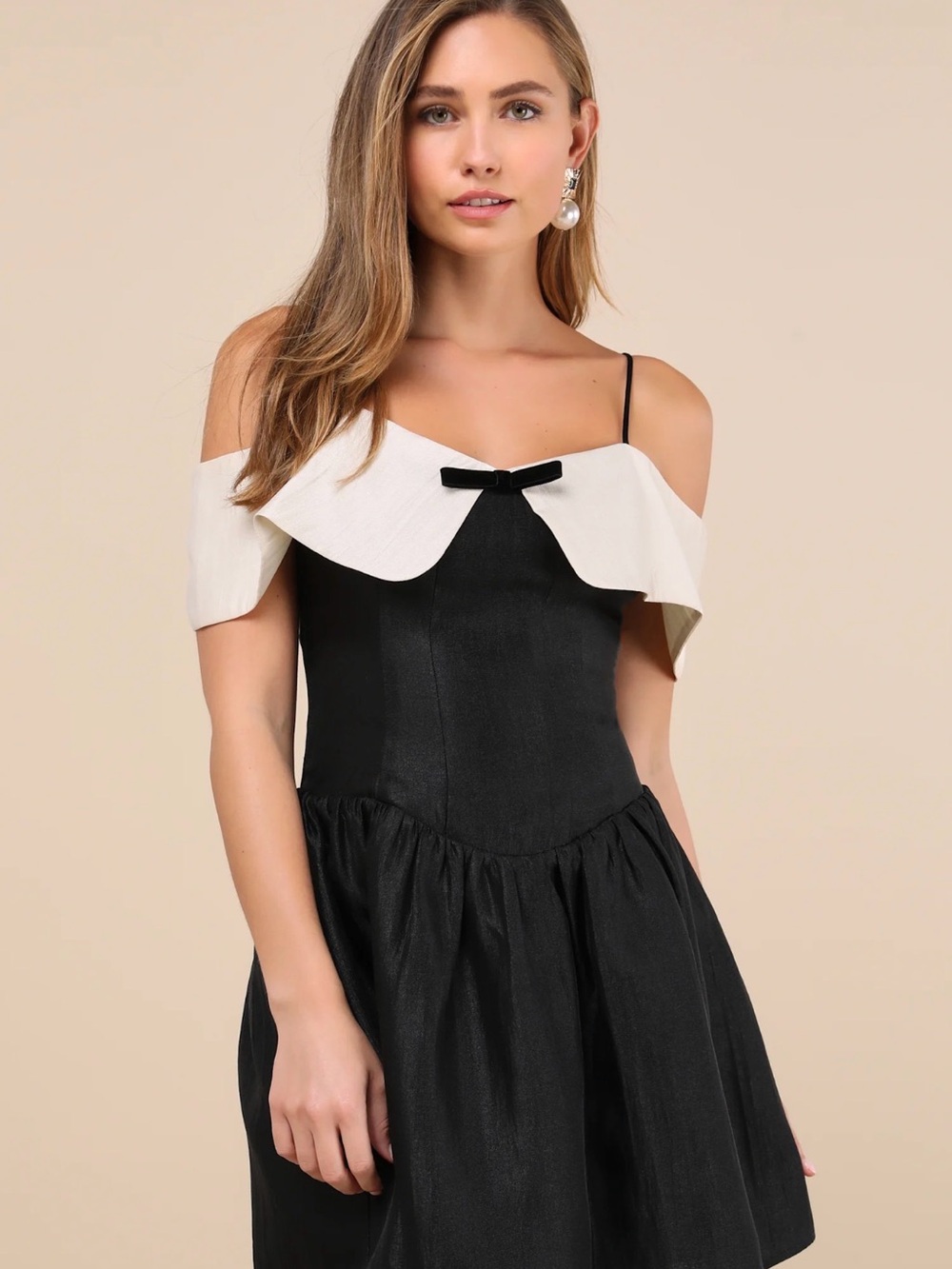 Lulu's Black Dress with White One-Shoulder Ruffle